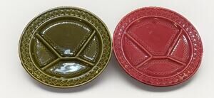 2 Vintage Mid-Century Sarreguemines France Pottery Divided Fondue Plates 9”